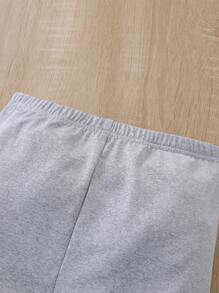 SHEIN Girls Solid Elastic Waist Cycling Shorts - Grey - View 3