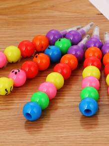 5pcs Cute Smiling Face Wooden Pencils, Packaged In Random Pattern Bags, No Sharpener Needed Back To School - Multicolor - View 3