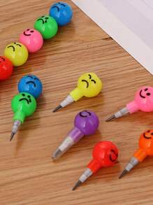 5pcs Cute Smiling Face Wooden Pencils, Packaged In Random Pattern Bags, No Sharpener Needed Back To School - Multicolor - View 5