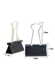 1 caja pinzas para documentos unicolor simple reutilizable multipropósito para escuela - Negro - Ver 2