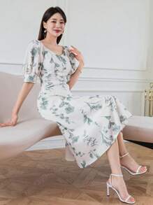 DAZY Vestido con estampado floral escote corazón de manga farol - Verde - Ver 6