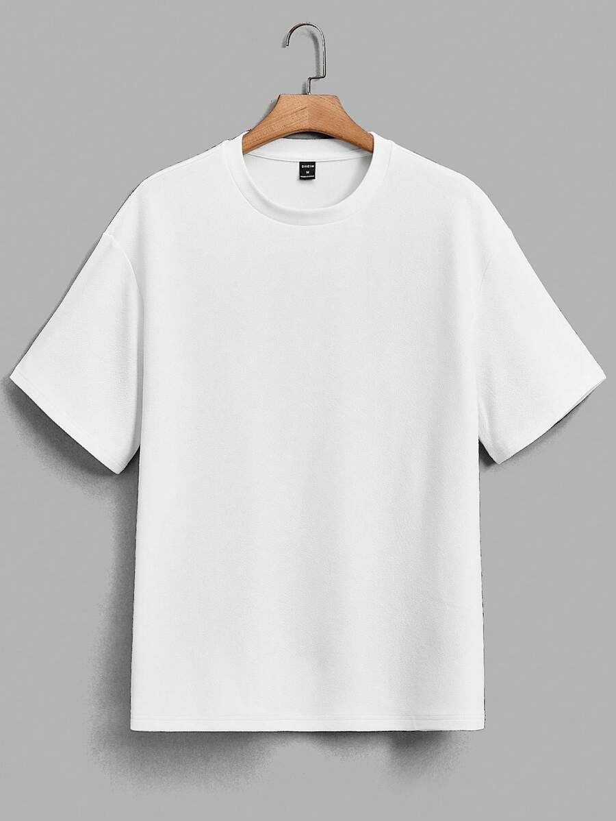 Manfinity NiteLyfe 宽松男士纯色圆领落肩 T 恤 - 白色 - 查看 1