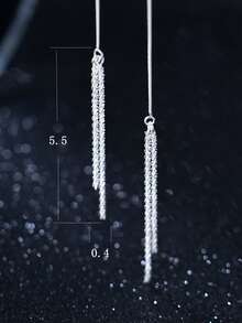 鍊式流蘇吊墜銀耳環 - 銀色 - 查看 3