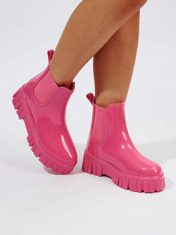 Funky Rain Boots For Women Neon Pink Slip on Boots SHEIN