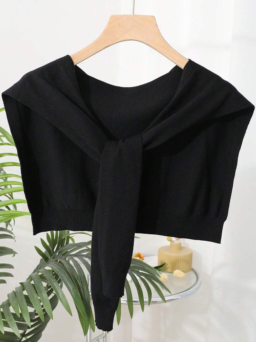 DAZY Business Casual Solid Color Poncho Knit Top - Black - View 1