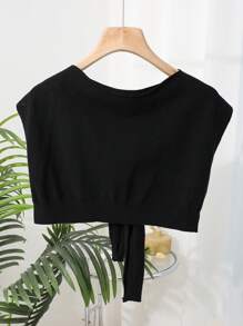 DAZY Business Casual Solid Color Poncho Knit Top - Black - View 2