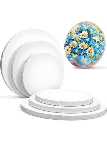 3pcs 8in, 10in, 12in Round Stretched Blank Canvas Boards, White Art Painting Panels Suitable For Oil, Acrylic, Watercolor, Crafts