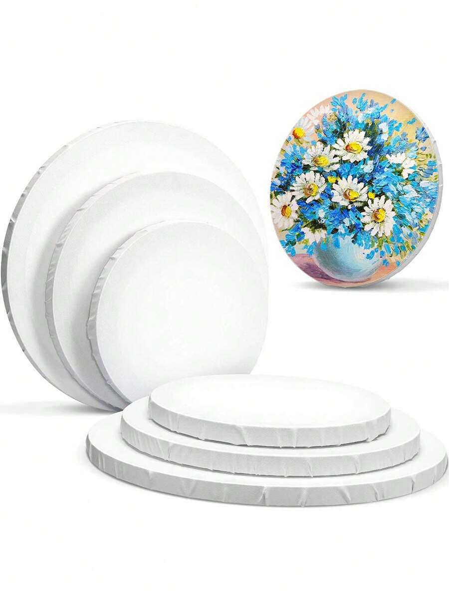3 pezzi di tele su telaio rotonde da 8 pollici, 10 pollici e 12 pollici, pannelli bianchi per pittura adatti per olio, acrilico, acquerello e artigianato