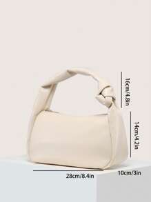 PU皮革方包結飾素色極簡風格 - 杏色 - 查看 5