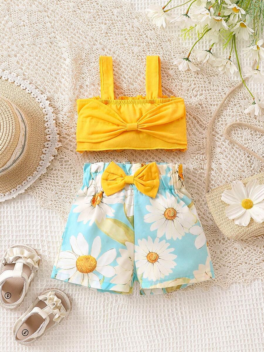 Baby Bow Front Cami Top & Floral Print Shorts - Multicolor - View 1