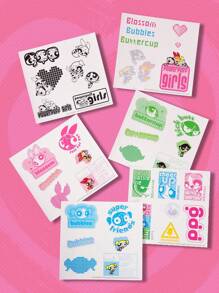 The Powerpuff Girls | ROMWE Cartoon Girls & Letter Graphic Sticker, School - Multicolor - View 1