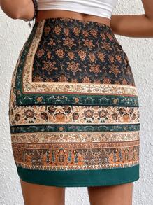 Grefit SHEIN LUNE Floral Print Wrap Hem Skirt - Multicolor - View 2