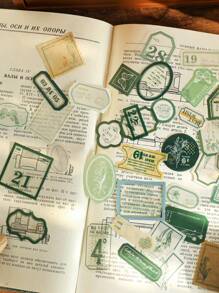 45入組標籤設計多種復古多用途裝飾貼紙適用於DIY手帳 - 彩色 - 查看 1