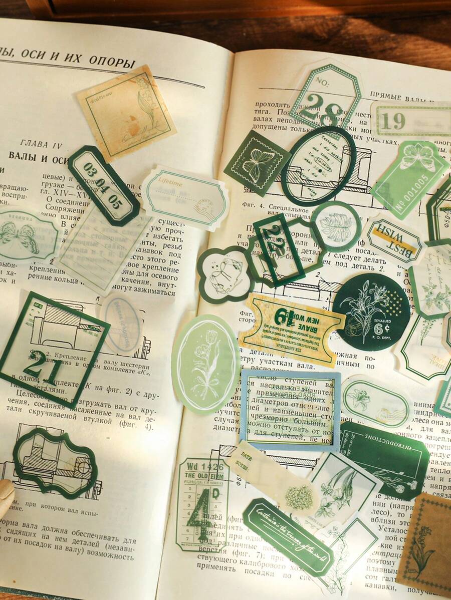 45入組標籤設計多種復古多用途裝飾貼紙適用於DIY手帳 - 彩色 - 查看 1