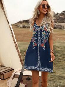 Breezaya Floral & Geo Print Cami Dress - Navy Blue - View 3