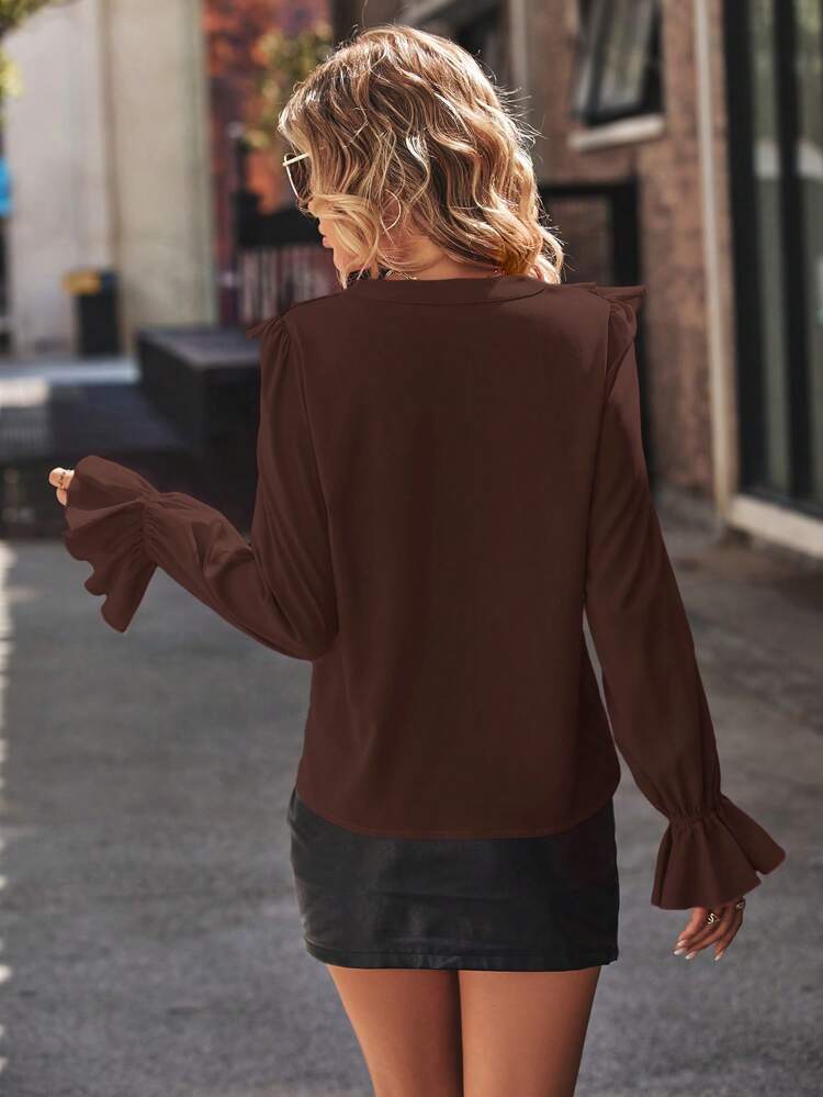 Ruffle Trim Flounce Sleeve Blouse
