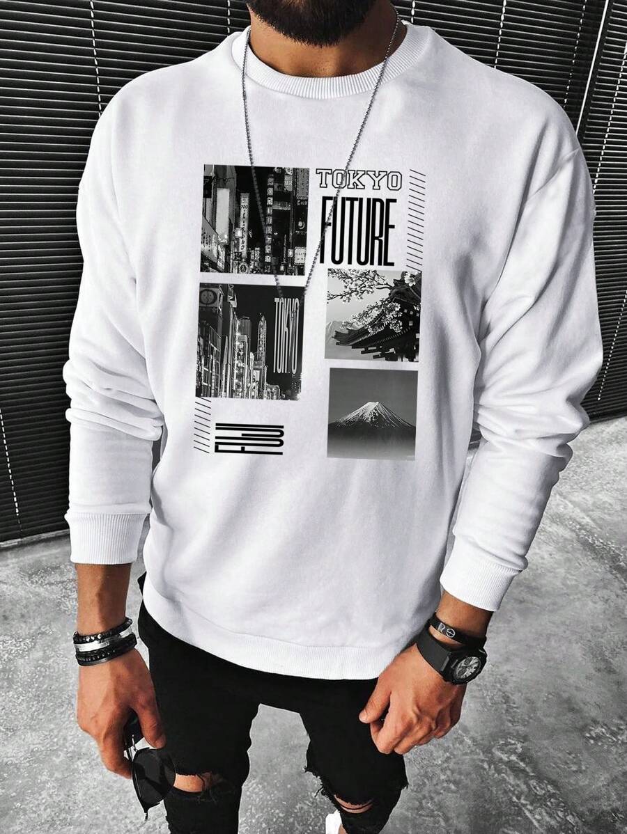 Manfinity Homme Men Letter Graphic Sweatshirt - White - View 1