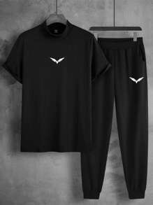 Manfinity Homme Men Graphic Print Tee & Sweatpants - Black - View 3