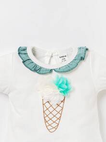 SHEIN Recién nacido Bebé Shorts con camiseta con estampado de dibujos animados ribete con fruncido - Multicolor - Ver 4