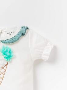 SHEIN Recién nacido Bebé Shorts con camiseta con estampado de dibujos animados ribete con fruncido - Multicolor - Ver 7