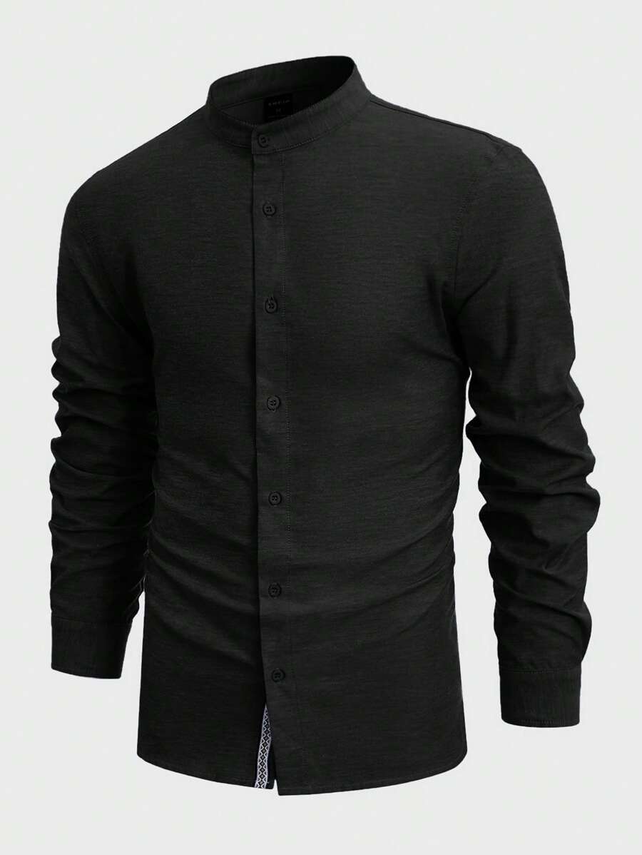 Manfinity VCAY Men Cotton Solid Button Up Shirt, Fall - Black - View 1