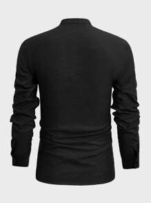 Manfinity VCAY Men Cotton Solid Button Up Shirt, Fall - Black - View 2