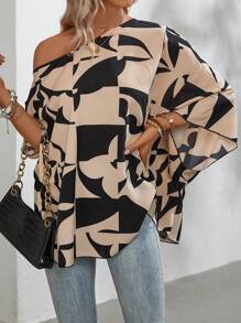 SHEIN Clasi Blusa con estampado geométrico de manga murciélago - Multicolor - Ver 5