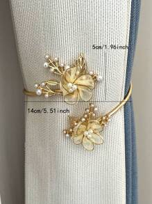 1pc Butterfly & Faux Pearl Decor Curtain Holdback - Gold - View 2