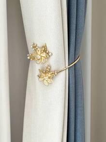 1pc Butterfly & Faux Pearl Decor Curtain Holdback - Gold - View 3