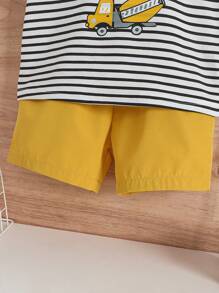 SHEIN 小男童條紋圖案和卡通圖案T恤和短褲 - 彩色 - 查看 4