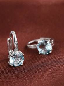 方晶鋯石裝飾圓耳環 - 淺藍色 - 查看 2