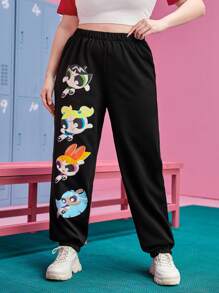 The Powerpuff Girls | ROMWE Plus Size Quần thể thao Hoạt hình - màu đen - Xem 1