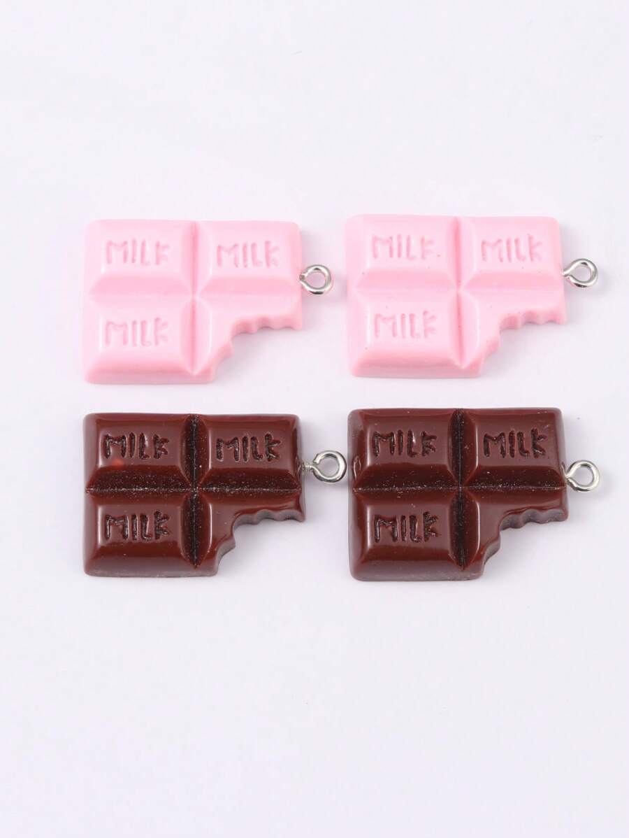 10入組/套時尚合成樹脂巧克力DIY吊墜適合女士DIY首飾製作 - 棕色 - 查看 1