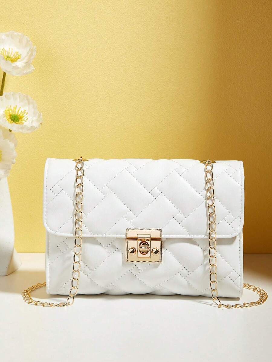 Mini Crossbody Phone Bag With Diamond Pattern - White - View 1