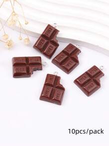 10入組/套時尚合成樹脂巧克力DIY吊墜適合女士DIY首飾製作 - 棕色 - 查看 2