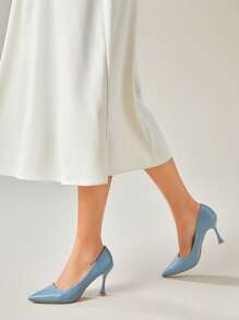 SheIn Belle 時尚藍色淺口高跟鞋適用於女士尖頭高跟鞋 - 藍色 - 查看 8