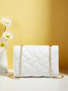 Mini Crossbody Phone Bag With Diamond Pattern - White - View 2