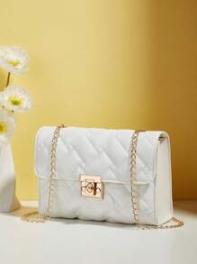 Mini Crossbody Phone Bag With Diamond Pattern - White - View 5