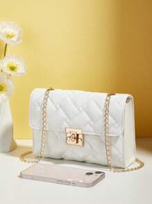 Mini Crossbody Phone Bag With Diamond Pattern - White - View 6