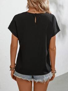 SHEIN LUNE 網紗拼接蝙蝠袖襯衫 - 黑色 - 查看 2