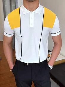 Men Colour Block Contrast Piping Knit Top - White - View 1