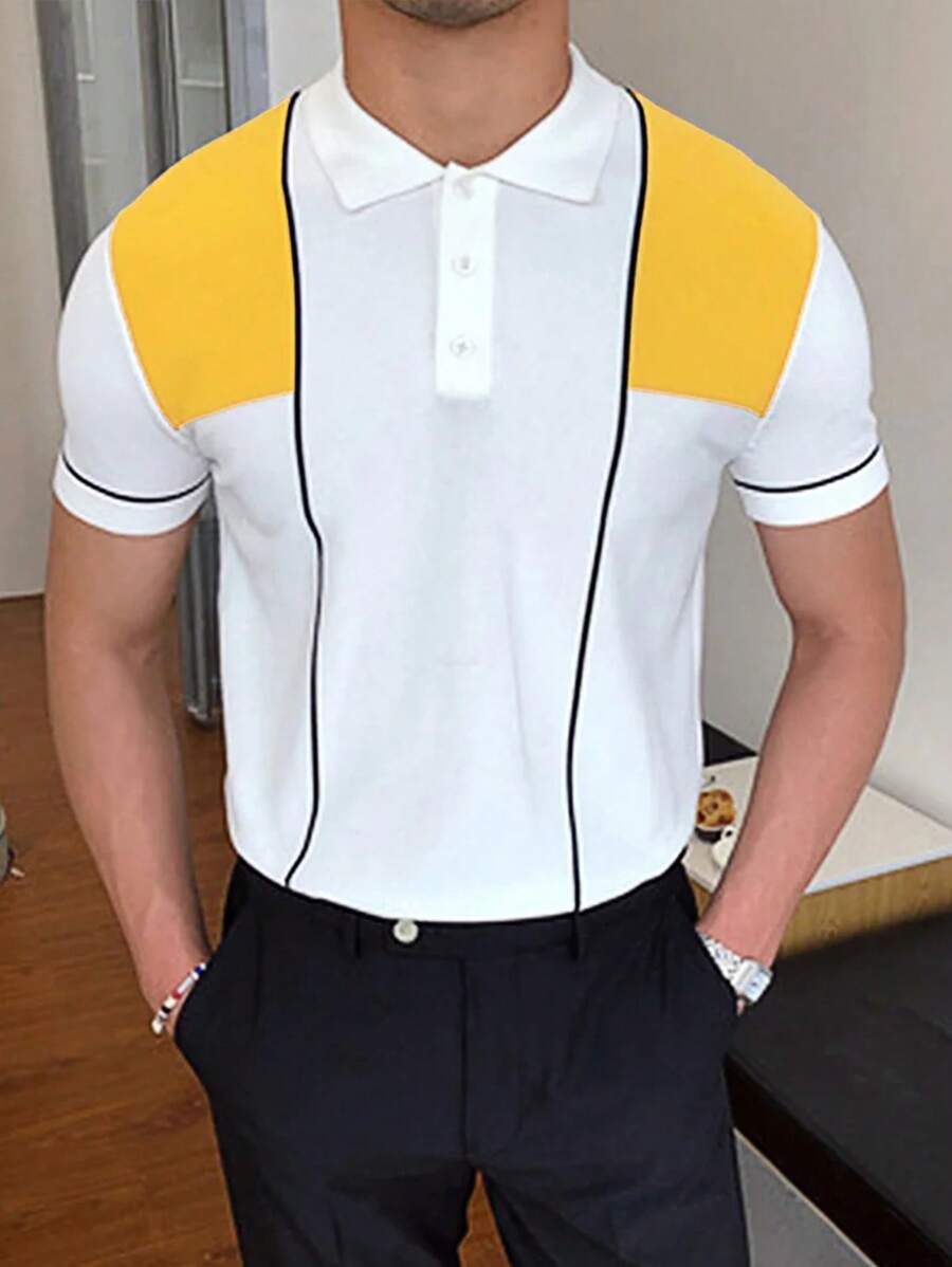 Men Colour Block Contrast Piping Knit Top - White - View 1