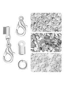 80pcs/set Clasp Crimp Ends, Jump Rings, Lobster Claw Clasps for DIY Beading Bracelets Keychains Making - Silver Gray - View 1