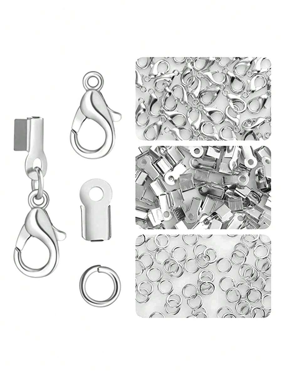 80pcs/set Clasp Crimp Ends, Jump Rings, Lobster Claw Clasps for DIY Beading Bracelets Keychains Making - Silver Gray - View 1