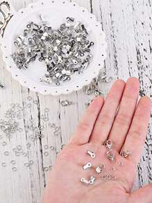 80pcs/set Clasp Crimp Ends, Jump Rings, Lobster Claw Clasps for DIY Beading Bracelets Keychains Making - Silver Gray - View 5