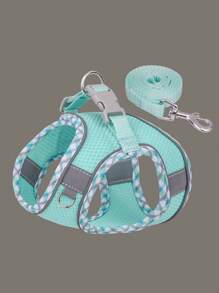 透氣的寵物胸帶,無拉力幼犬胸帶和牽繩套裝,適合散步的舒適犬用胸帶 - 薄荷綠 - 查看 2