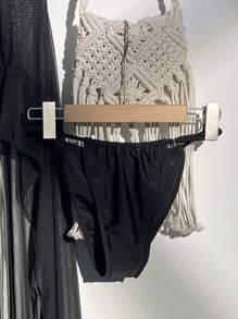 荷葉邊泳衣下裝附沙灘裙 - 黑色 - 查看 5