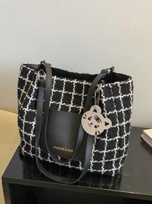 Túi vuông họa tiết kẻ sọc có túi quyến rũ - màu đen - Xem 1