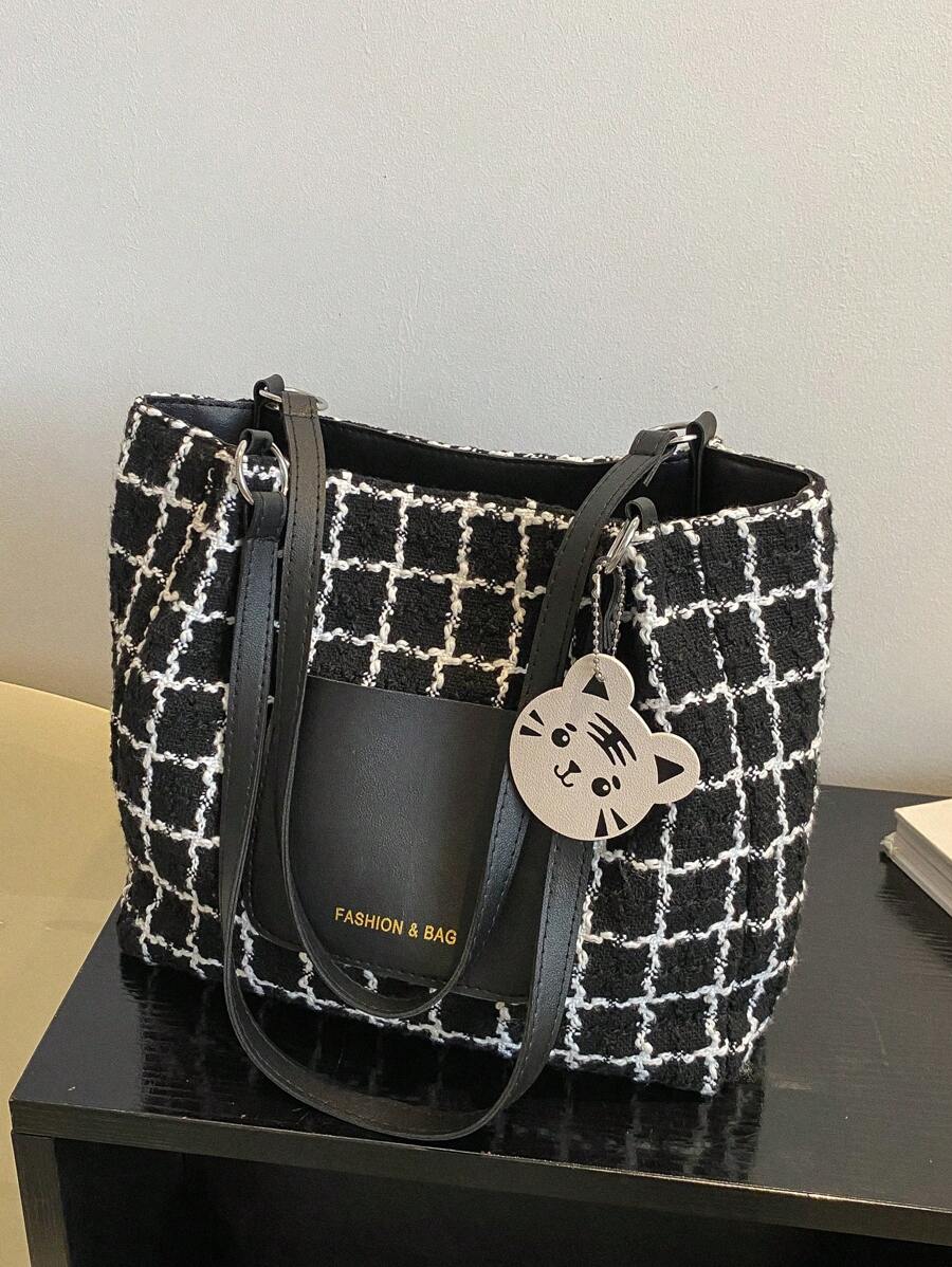 Túi vuông họa tiết kẻ sọc có túi quyến rũ - màu đen - Xem 1