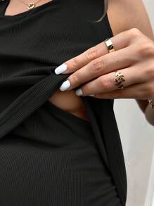 SHEIN 孕婦素色哺乳背心上衣 - 黑色 - 查看 3